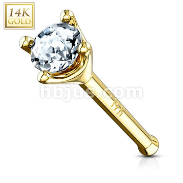 14KT  Gold Clear 1.5mm Prong Set CZ Nose Stud Ring 14 Karat Solid Gold - Image 3