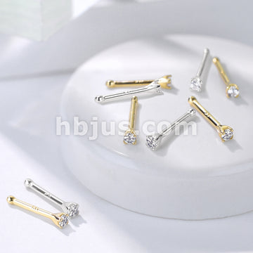 14KT  Gold Clear 1.5mm Prong Set CZ Nose Stud Ring 14 Karat Solid Gold - Image 5