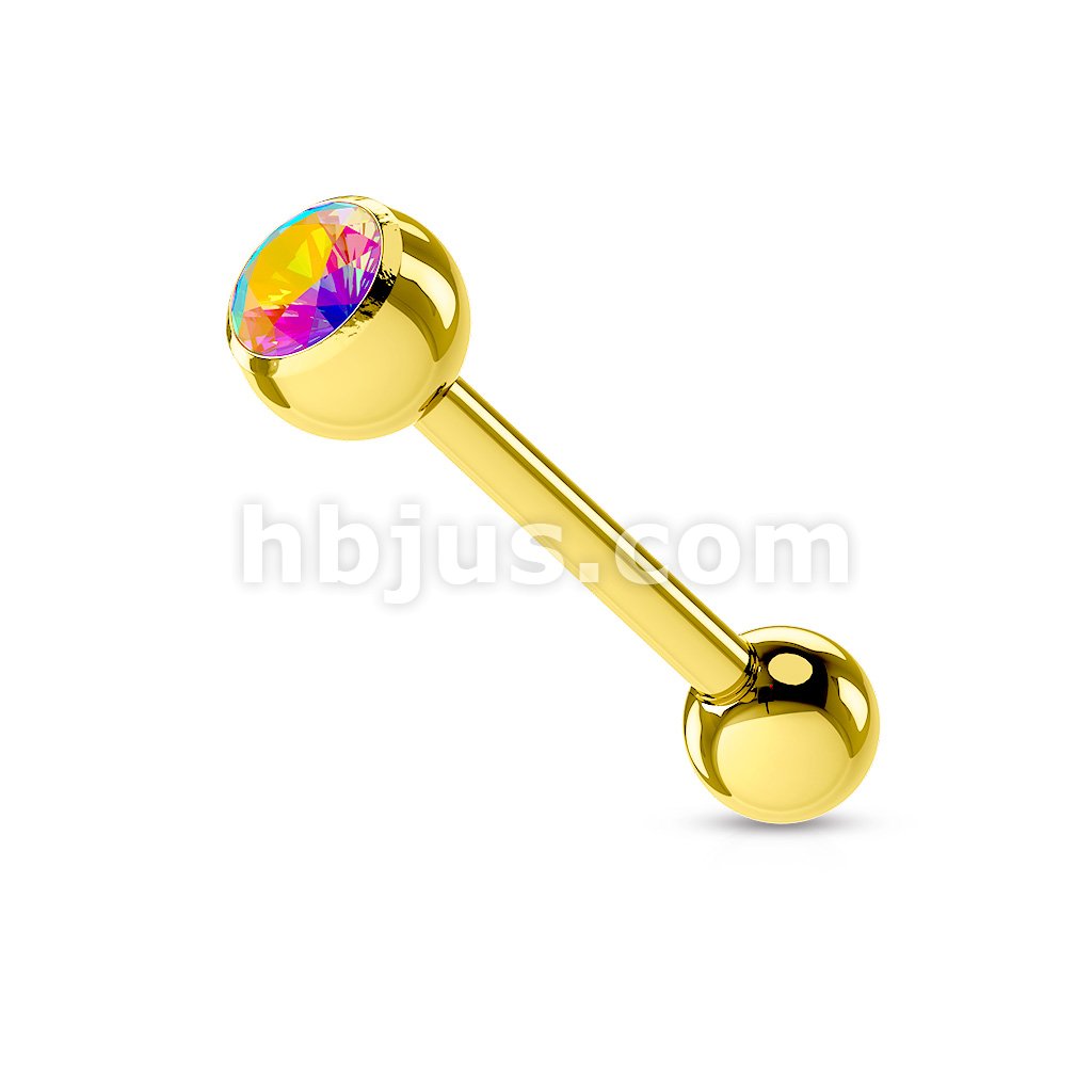 Gold Plated over 316L Surgical Steel Single Jeweled Barbell - Image 2