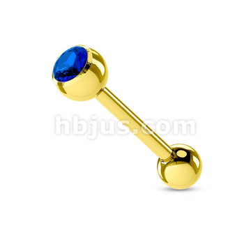 Gold Plated over 316L Surgical Steel Single Jeweled Barbell - Image 3