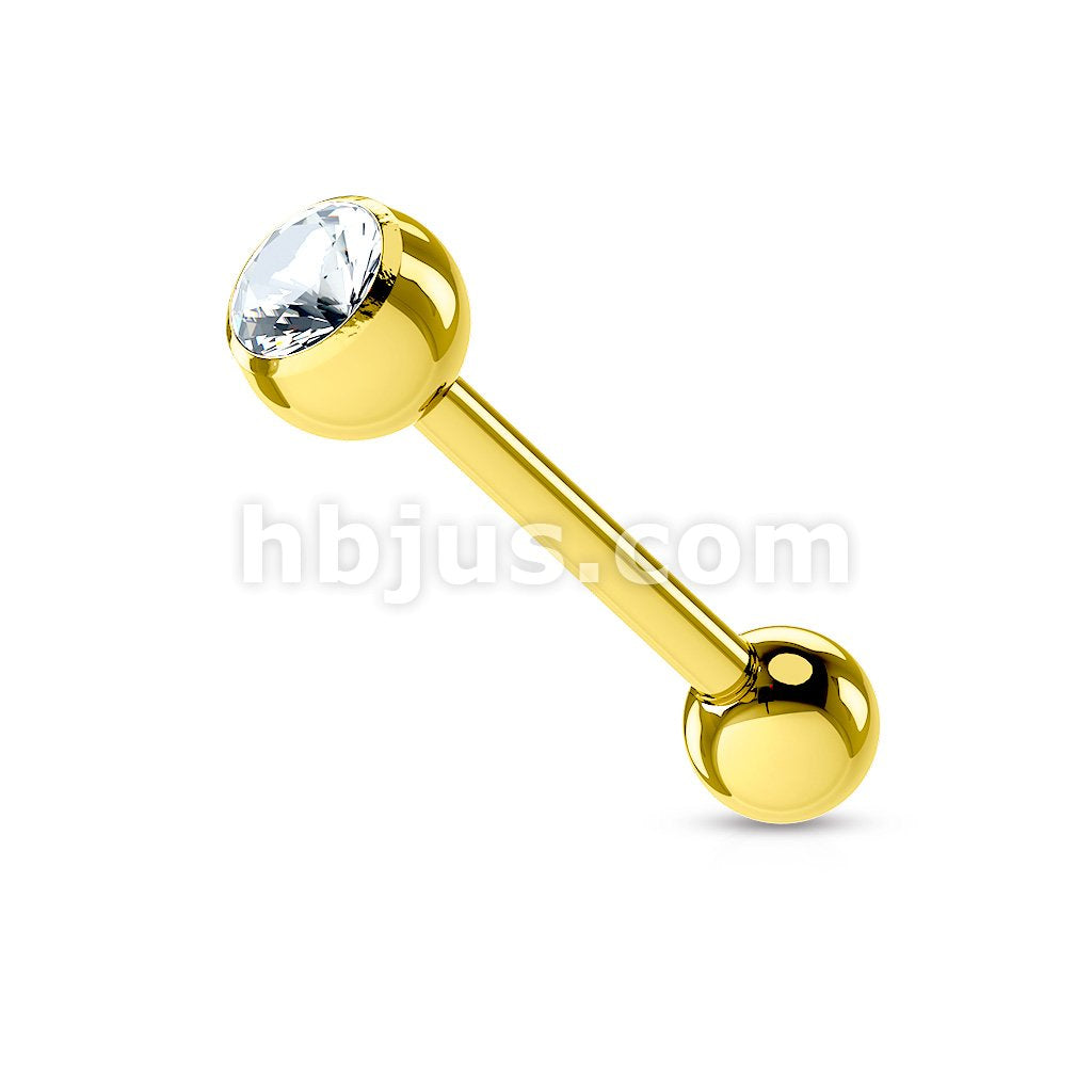 Gold Plated over 316L Surgical Steel Single Jeweled Barbell - Image 4