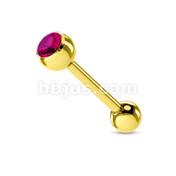 Gold Plated over 316L Surgical Steel Single Jeweled Barbell - Image 5