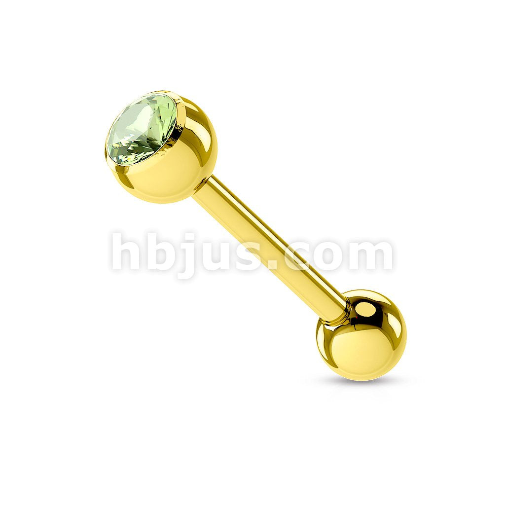 Gold Plated over 316L Surgical Steel Single Jeweled Barbell - Image 6