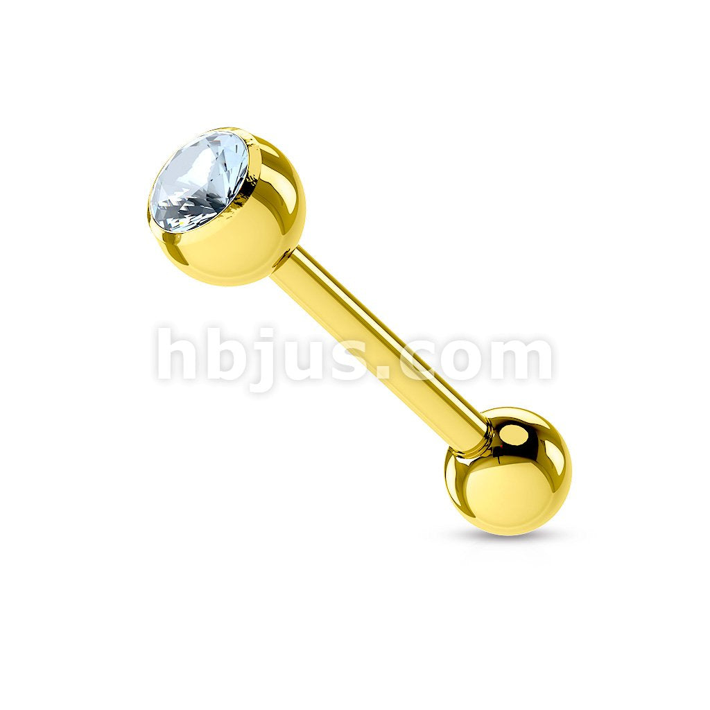 Gold Plated over 316L Surgical Steel Single Jeweled Barbell - Image 7
