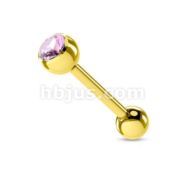 Gold Plated over 316L Surgical Steel Single Jeweled Barbell - Image 8