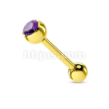 Gold Plated over 316L Surgical Steel Single Jeweled Barbell - Image 11