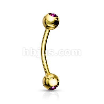 Gold Plated Over 316L Surgical Steel Double Jeweled Eyebrow Ring - Image 2