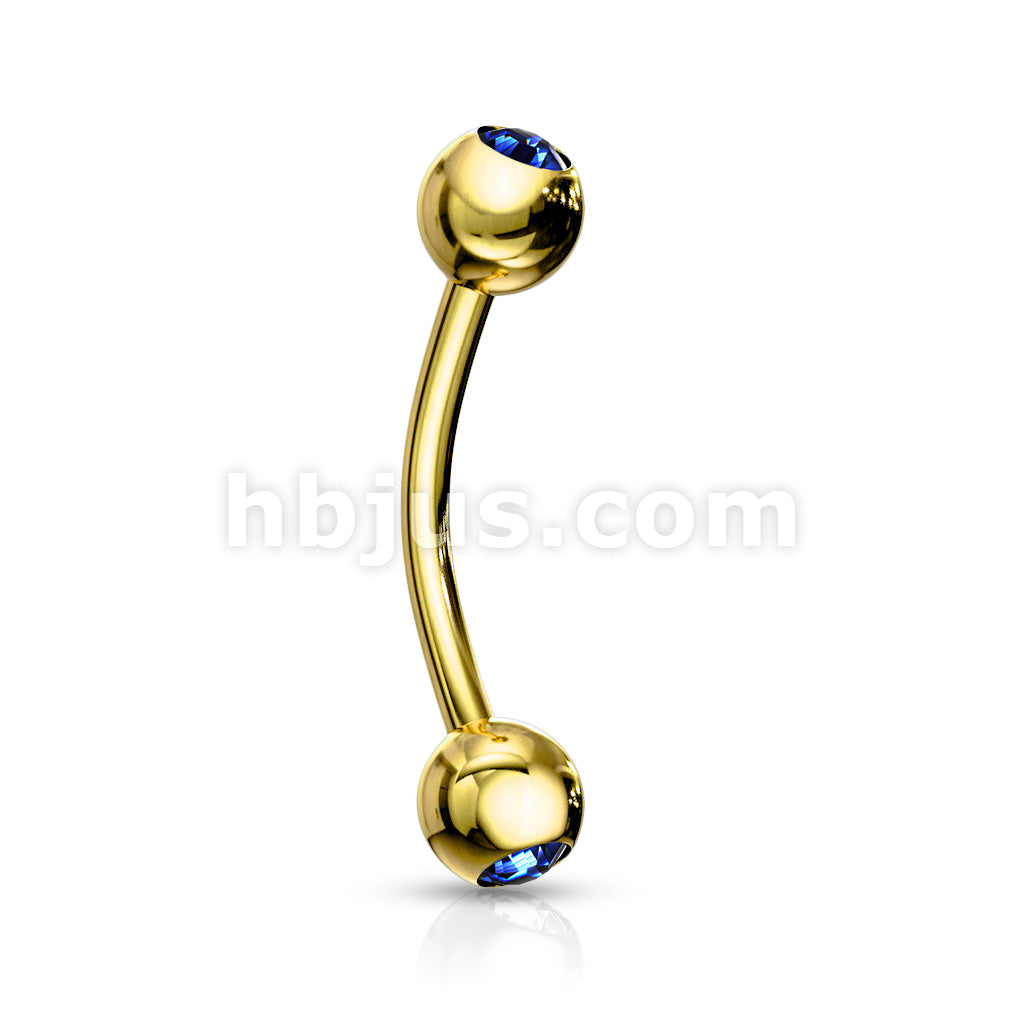 Gold Plated Over 316L Surgical Steel Double Jeweled Eyebrow Ring - Image 3