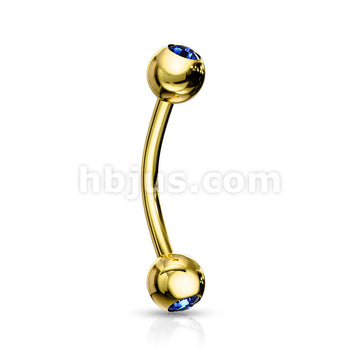 Gold Plated Over 316L Surgical Steel Double Jeweled Eyebrow Ring - Image 3