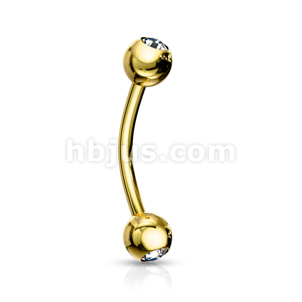Gold Plated Over 316L Surgical Steel Double Jeweled Eyebrow Ring - Image 4