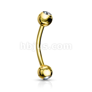 Gold Plated Over 316L Surgical Steel Double Jeweled Eyebrow Ring - Image 4