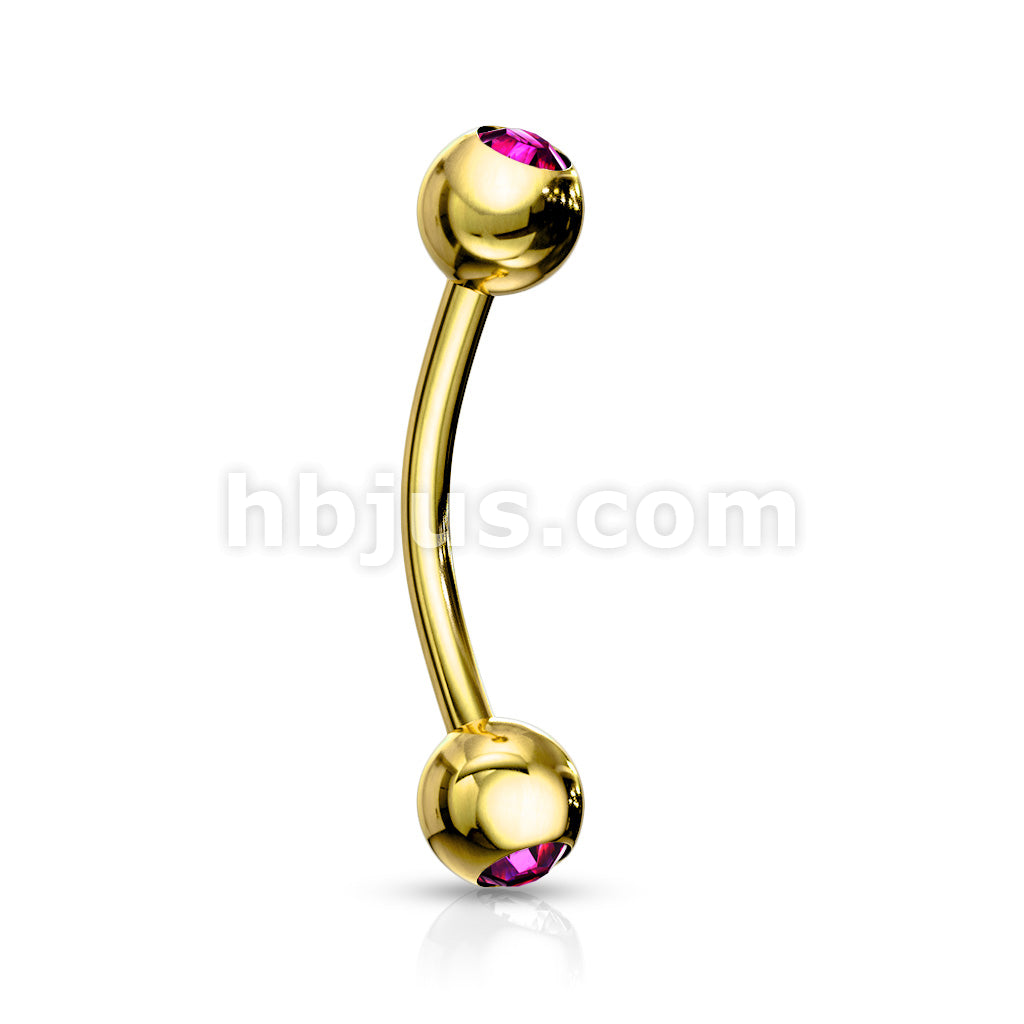 Gold Plated Over 316L Surgical Steel Double Jeweled Eyebrow Ring - Image 5