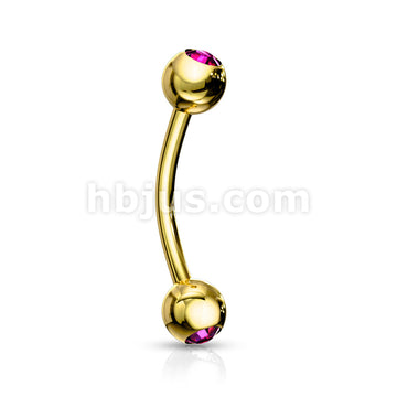 Gold Plated Over 316L Surgical Steel Double Jeweled Eyebrow Ring - Image 5
