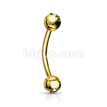Gold Plated Over 316L Surgical Steel Double Jeweled Eyebrow Ring - Image 6