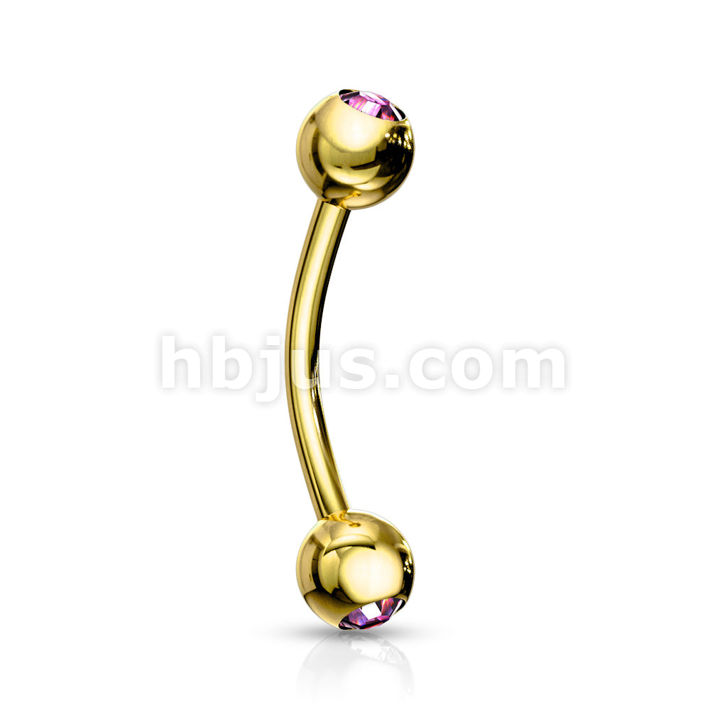 Gold Plated Over 316L Surgical Steel Double Jeweled Eyebrow Ring - Image 7