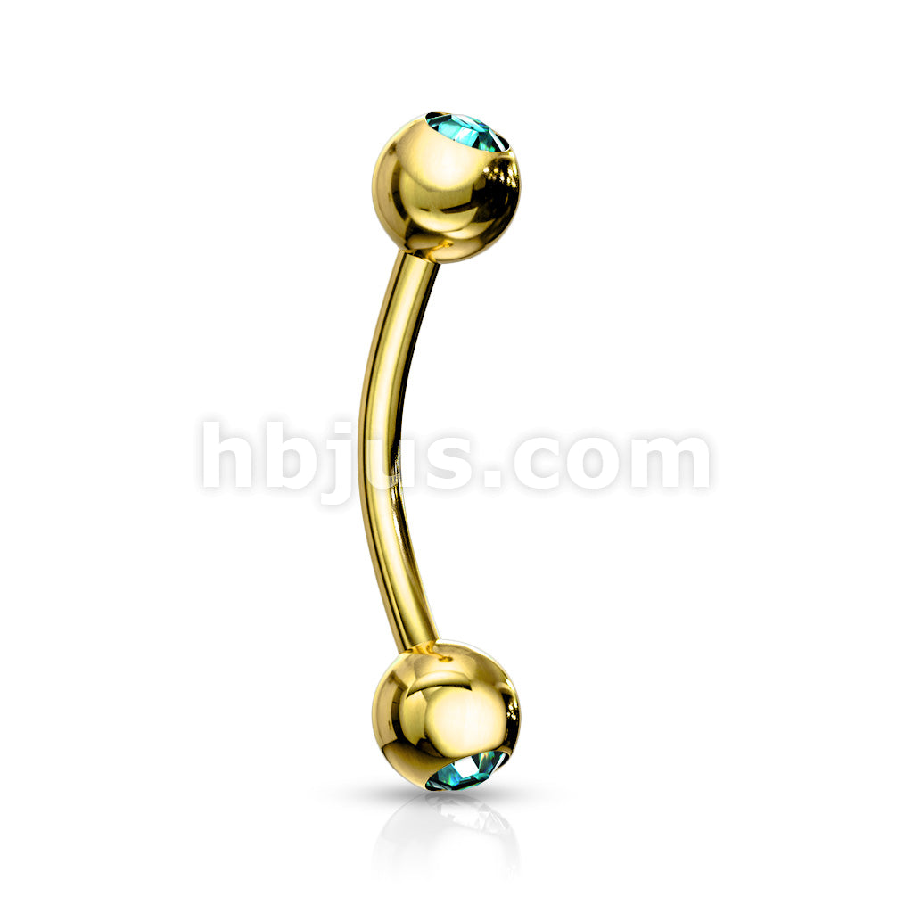 Gold Plated Over 316L Surgical Steel Double Jeweled Eyebrow Ring - Image 8