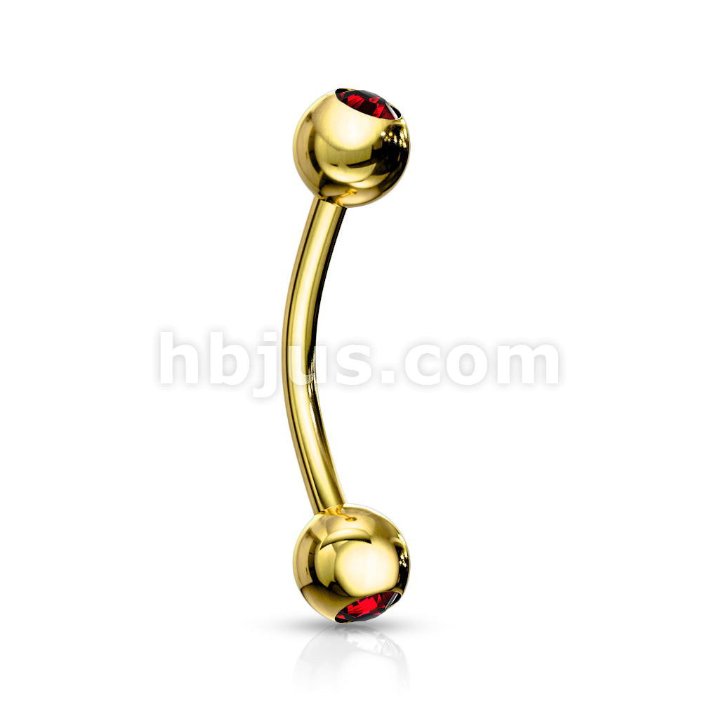 Gold Plated Over 316L Surgical Steel Double Jeweled Eyebrow Ring - Image 9