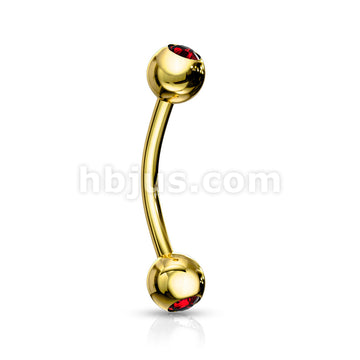 Gold Plated Over 316L Surgical Steel Double Jeweled Eyebrow Ring - Image 9