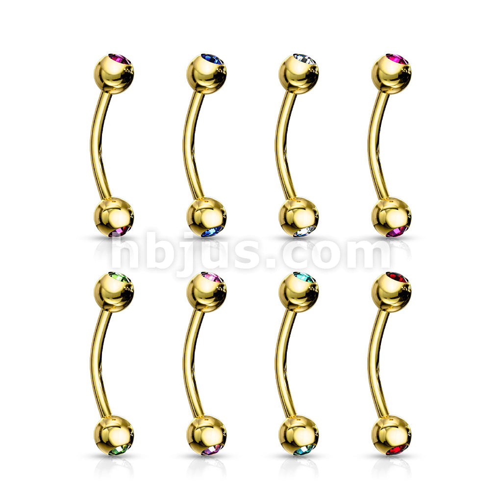 Gold Plated Over 316L Surgical Steel Double Jeweled Eyebrow Ring - Image 10