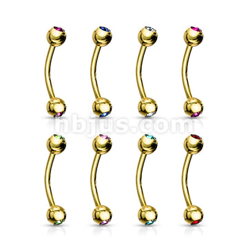 Gold Plated Over 316L Surgical Steel Double Jeweled Eyebrow Ring - Image 10