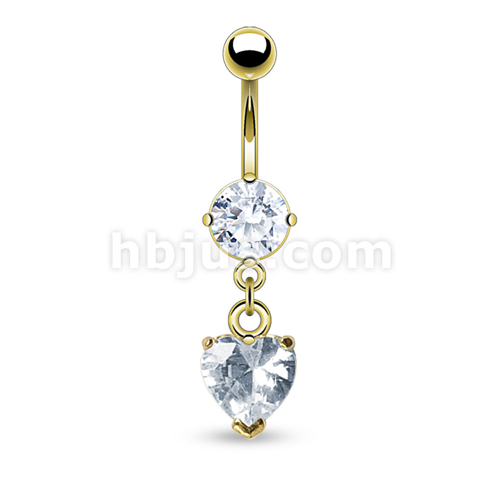 316L Surgical Steel 316L Surgical Steel Heart Shaped CZ Belly Button Ring - Image 2