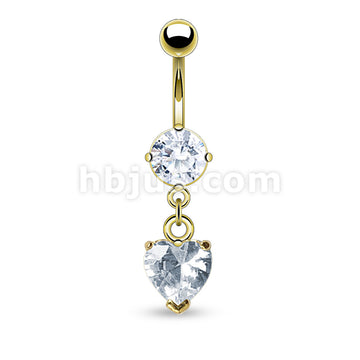 316L Surgical Steel 316L Surgical Steel Heart Shaped CZ Belly Button Ring - Image 2
