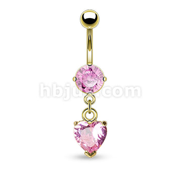 316L Surgical Steel 316L Surgical Steel Heart Shaped CZ Belly Button Ring - Image 3