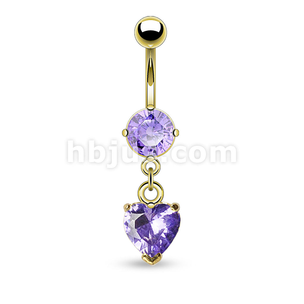 316L Surgical Steel 316L Surgical Steel Heart Shaped CZ Belly Button Ring - Image 4