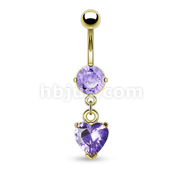 316L Surgical Steel 316L Surgical Steel Heart Shaped CZ Belly Button Ring - Image 4