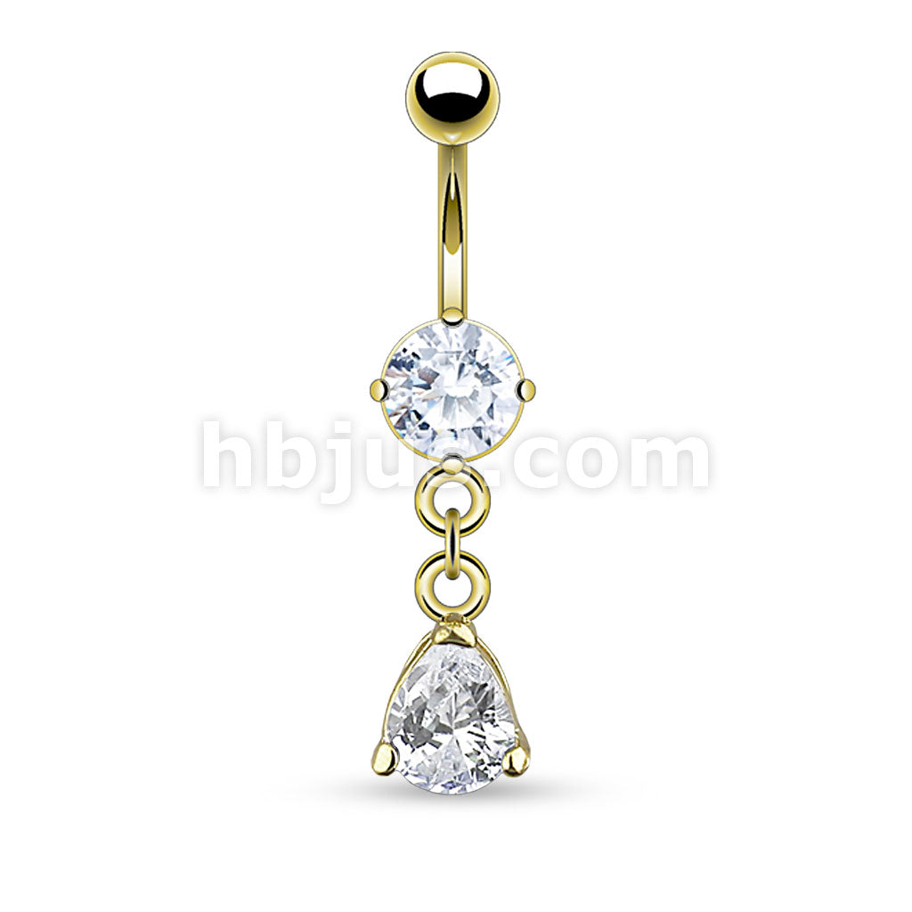 316L Surgical Steel 316L Surgical Steel Teardrop-Shaped CZ Belly Button... - Image 2