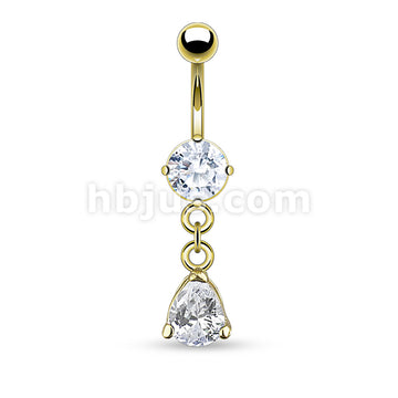 316L Surgical Steel 316L Surgical Steel Teardrop-Shaped CZ Belly Button... - Image 2