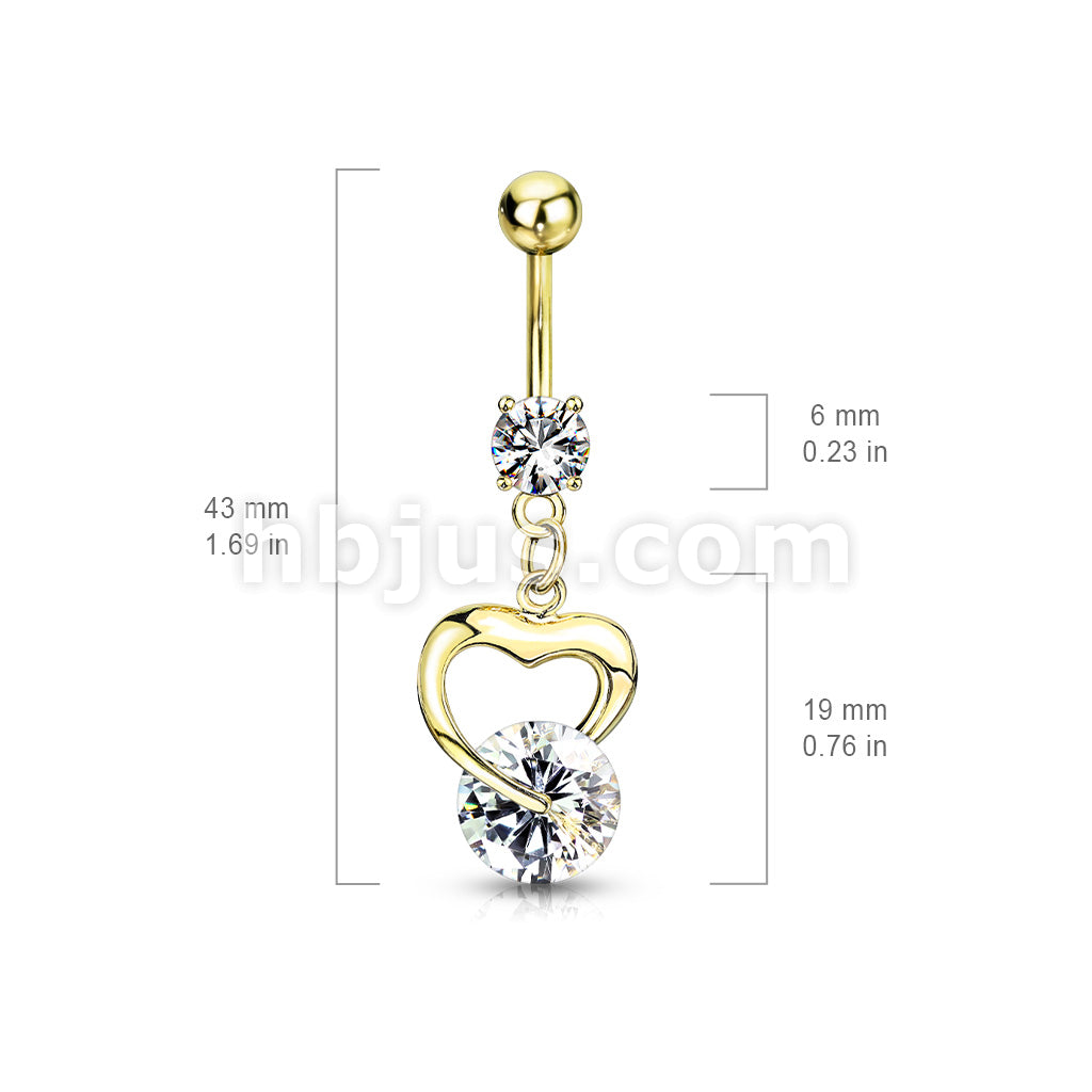 316L Surgical Steel 316L Surgical Steel Heart Gem Dangle Belly Button Ring - Image 2