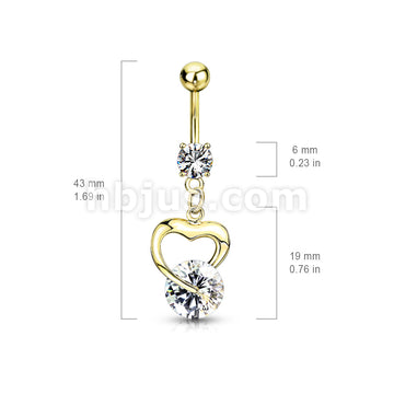 316L Surgical Steel 316L Surgical Steel Heart Gem Dangle Belly Button Ring - Image 2