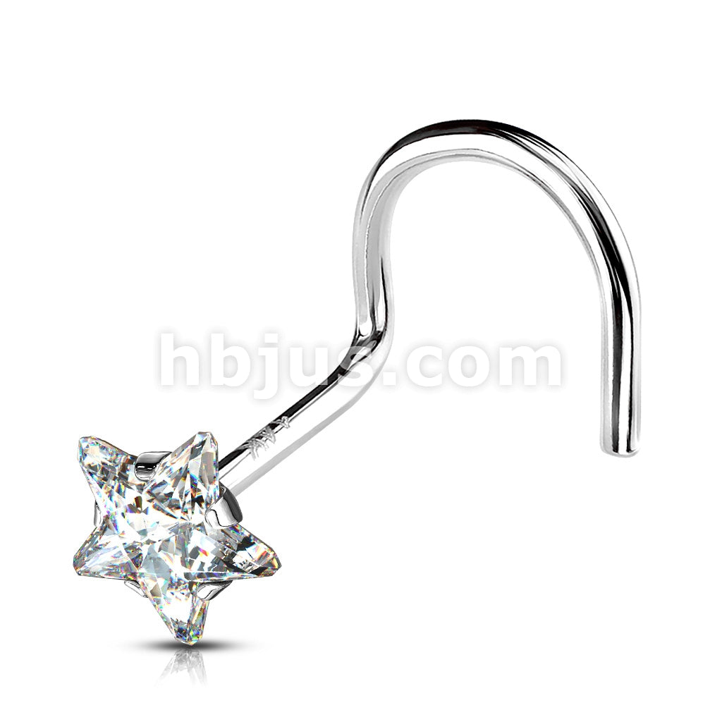 14KT  Gold 14K Solid Gold Star Prong Set CZ Nose Screw Ring - Image 2