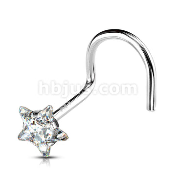 14KT  Gold 14K Solid Gold Star Prong Set CZ Nose Screw Ring - Image 2