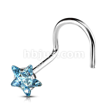 14KT  Gold 14K Solid Gold Star Prong Set CZ Nose Screw Ring - Image 4