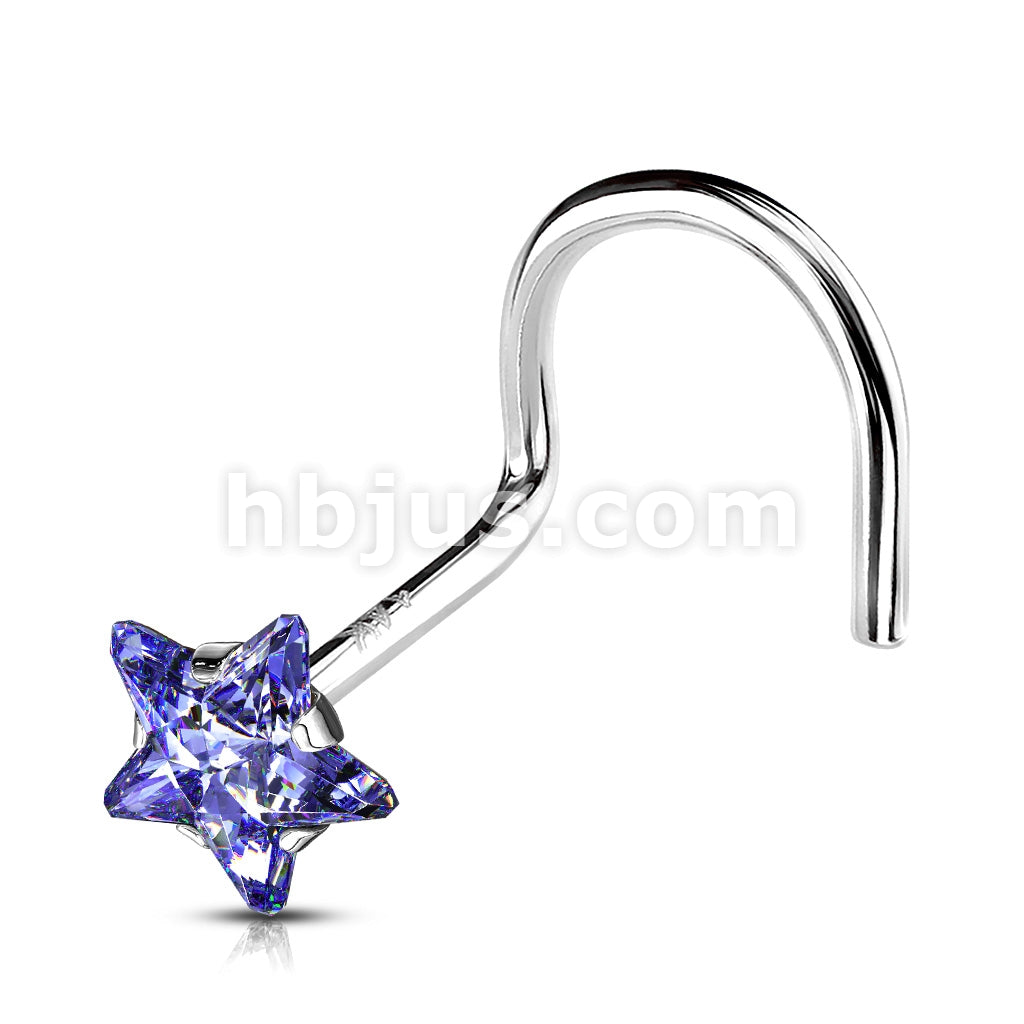 14KT  Gold 14K Solid Gold Star Prong Set CZ Nose Screw Ring - Image 5