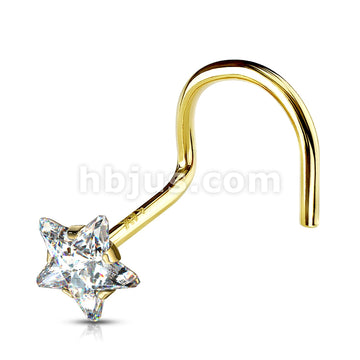14KT  Gold 14K Solid Gold Star Prong Set CZ Nose Screw Ring - Image 6