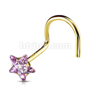 14KT  Gold 14K Solid Gold Star Prong Set CZ Nose Screw Ring - Image 7