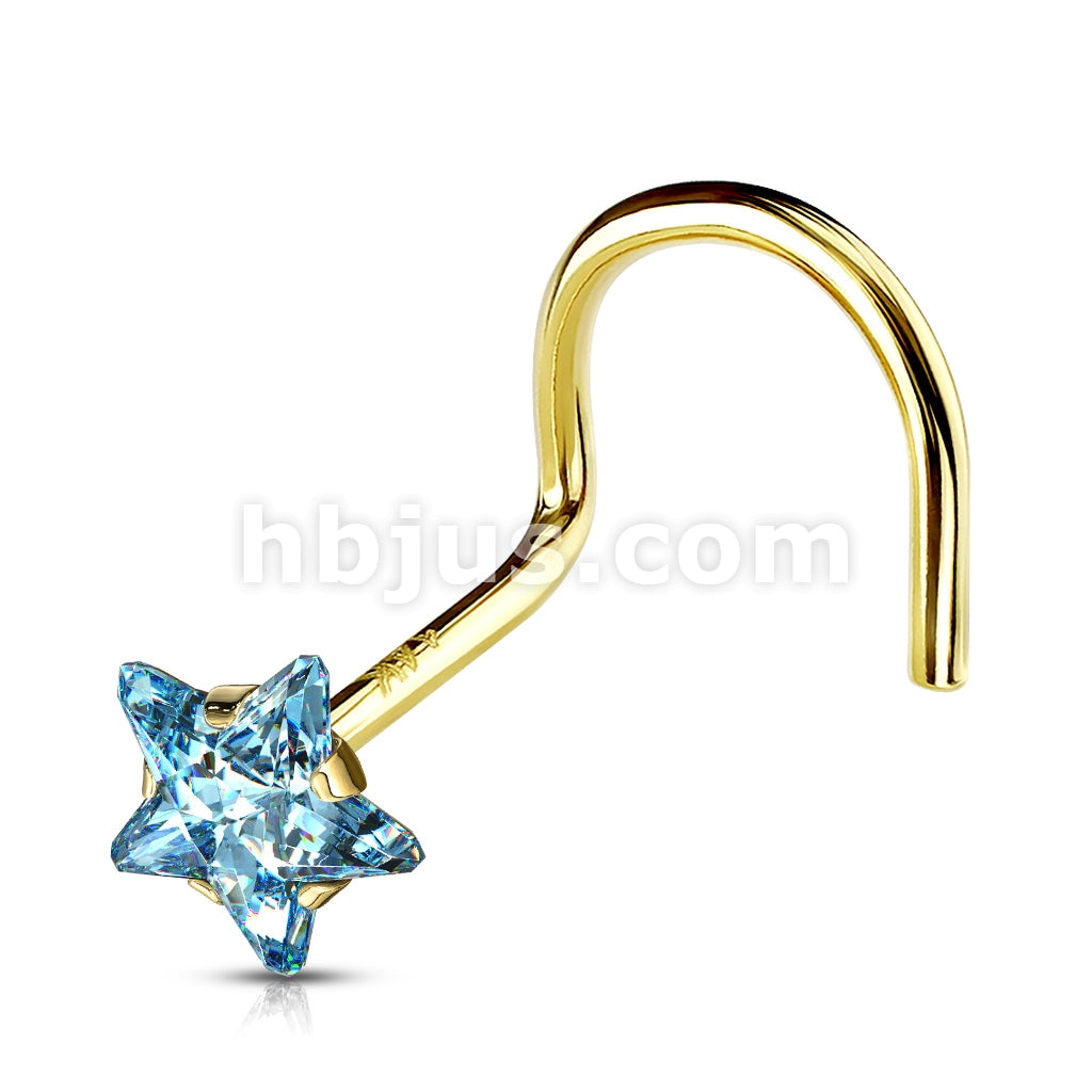 14KT  Gold 14K Solid Gold Star Prong Set CZ Nose Screw Ring - Image 8