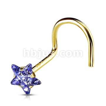 14KT  Gold 14K Solid Gold Star Prong Set CZ Nose Screw Ring - Image 9