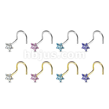 14KT  Gold 14K Solid Gold Star Prong Set CZ Nose Screw Ring - Image 10