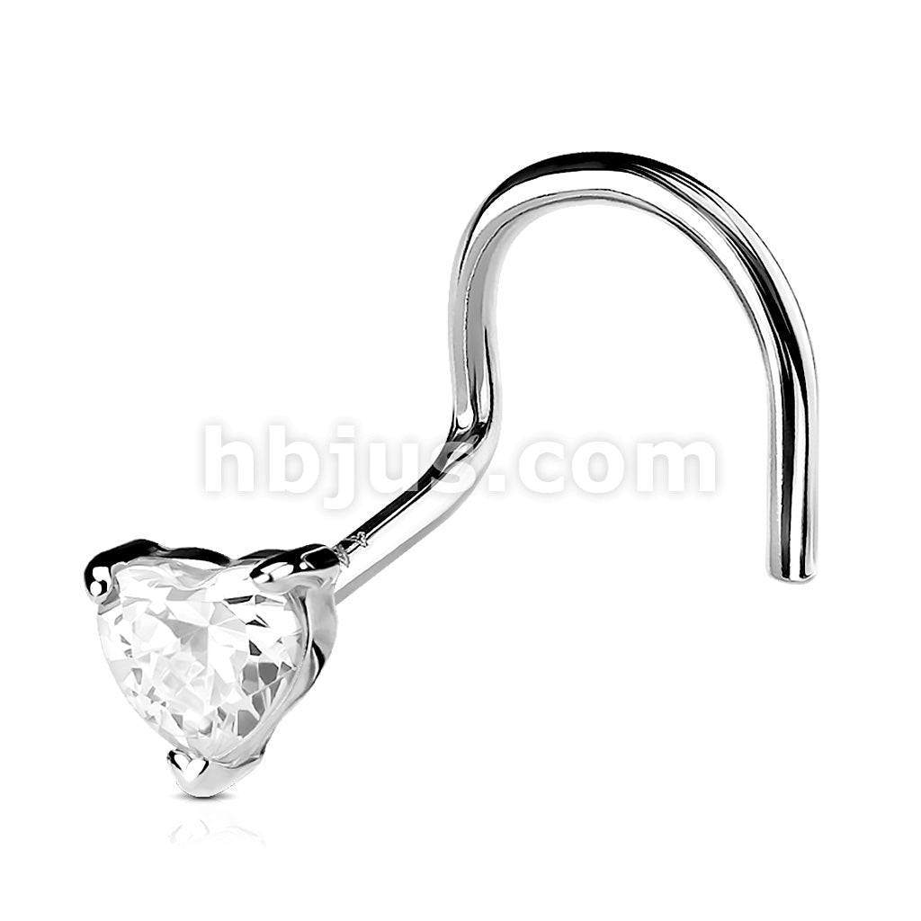 14KT  Gold 14K Solid Gold Heart Prong CZ Nose Screw Ring - Image 2