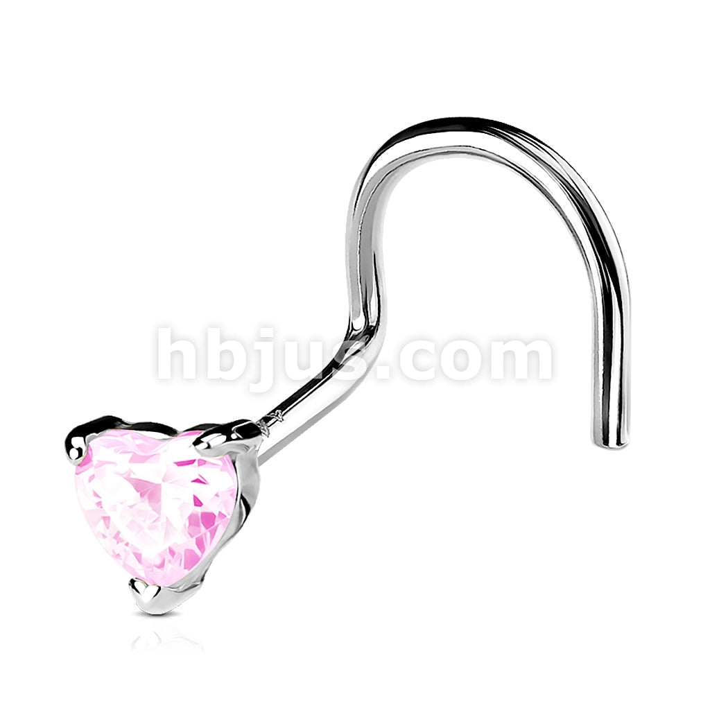 14KT  Gold 14K Solid Gold Heart Prong CZ Nose Screw Ring - Image 3