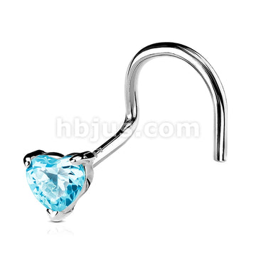 14KT  Gold 14K Solid Gold Heart Prong CZ Nose Screw Ring - Image 4