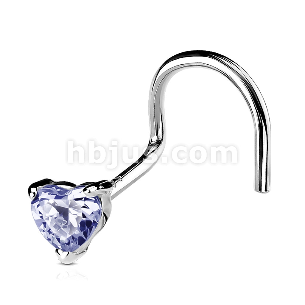14KT  Gold 14K Solid Gold Heart Prong CZ Nose Screw Ring - Image 5
