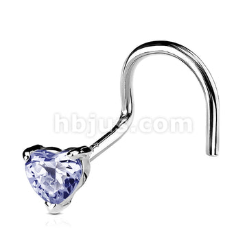 14KT  Gold 14K Solid Gold Heart Prong CZ Nose Screw Ring - Image 5