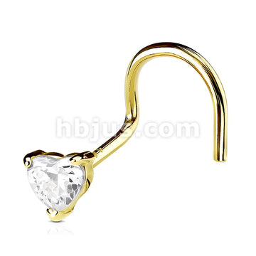 14KT  Gold 14K Solid Gold Heart Prong CZ Nose Screw Ring - Image 6