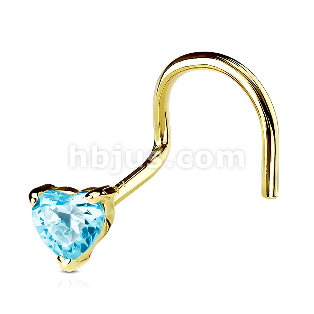 14KT  Gold 14K Solid Gold Heart Prong CZ Nose Screw Ring - Image 8