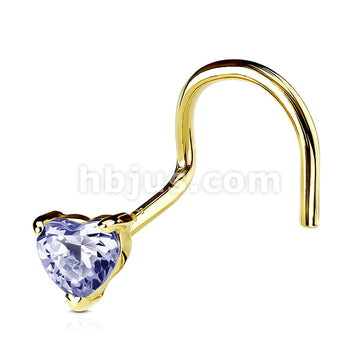 14KT  Gold 14K Solid Gold Heart Prong CZ Nose Screw Ring - Image 9